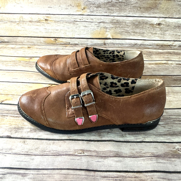 Gianni Bini Womens Cognac Brown Leather Monk Strap Wingtip Oxford Shoes 9M - Picture 6 of 11